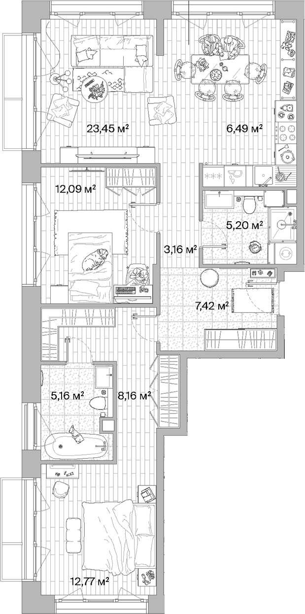 3-комн., 83.9 м², 8/8 этаж, ЖК «МЫС»