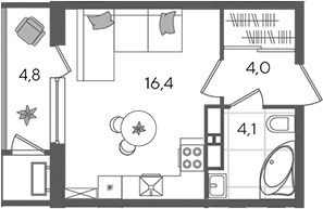 Студия квартира, 24.5 м² в ЖК Рекорд — фото 2