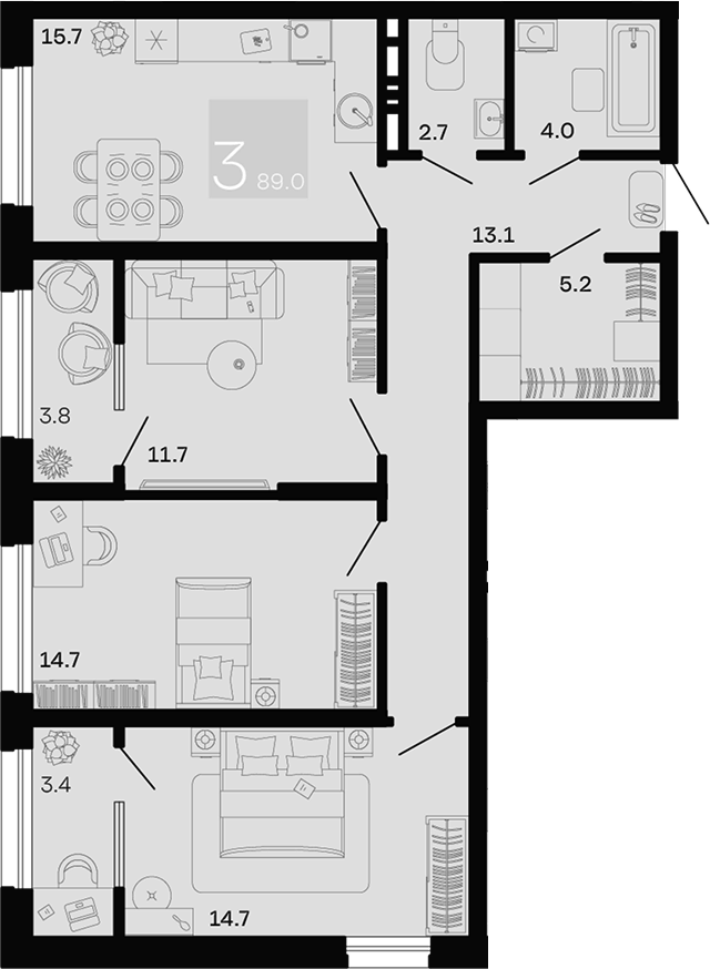 3-комн. квартира, 81.8 м² в ЖК Хозяин Морей — фото 2
