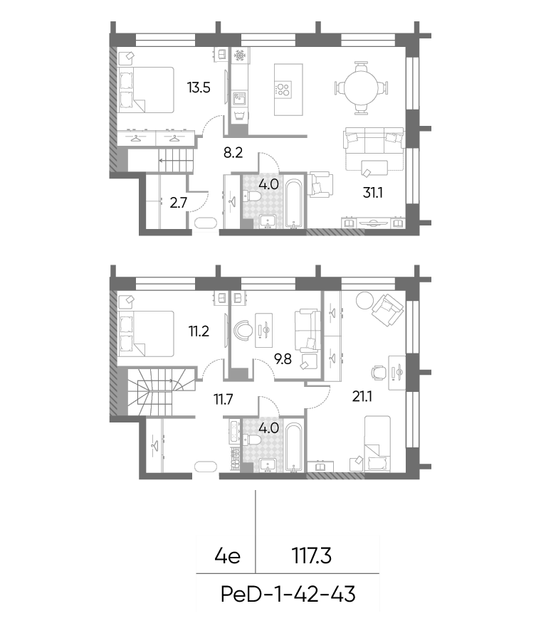 4+ комнаты, 117.3 м², 42/43 этаж, ЖК «ЗилАрт»