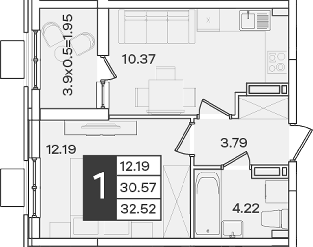 1-комн., 30.57 м², 15/18 этаж, ЖК «Сюжеты»