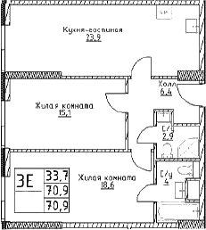 3-комн., 70.9 м², 10/29 этаж, ЖК «Наметкин Тауэр»