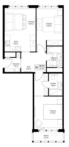 3-комн., 60.98 м², 17/17 этаж, ЖК «У реки.Эко Видное 2.0»