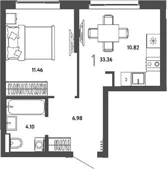 1-комн., 33.36 м², 18/19 этаж, ЖК «Страна.Парковая»