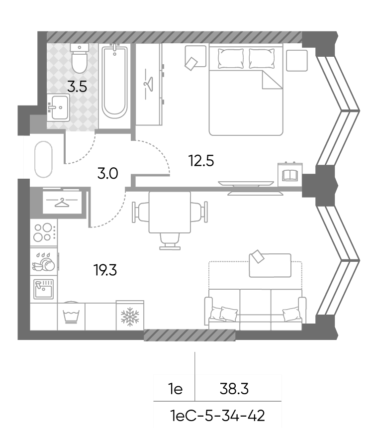 2-комн., 38.3 м², 37/43 этаж, ЖК «ЗилАрт»