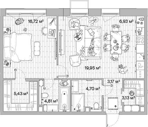 2-комн., 64.84 м², 3/12 этаж, ЖК «МЫС»