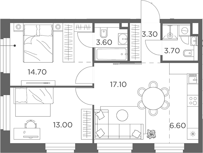 3-комн., 62 м², 10/17 этаж, ЖК «Белый Град»