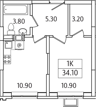 1-комн., 34.1 м², 5/21 этаж, ЖК «Видный Берег 2.0»