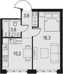 1-комн., 34 м², 56/67 этаж, ЖК «Левел Южнопортовая»