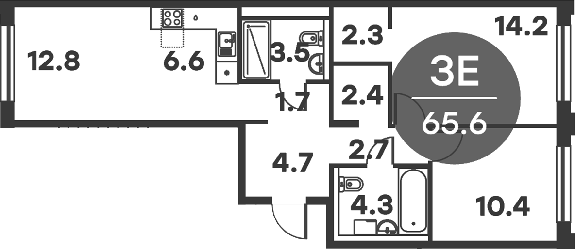3-комн., 65.6 м², 6/6 этаж, ЖК «Равновесие»