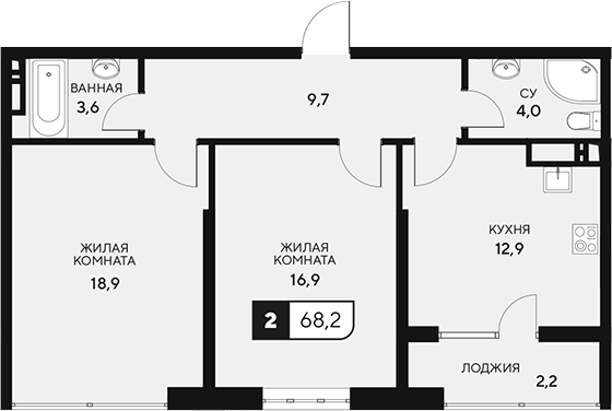 2-комн. квартира, 66 м² в ЖК 18/3 — фото 2