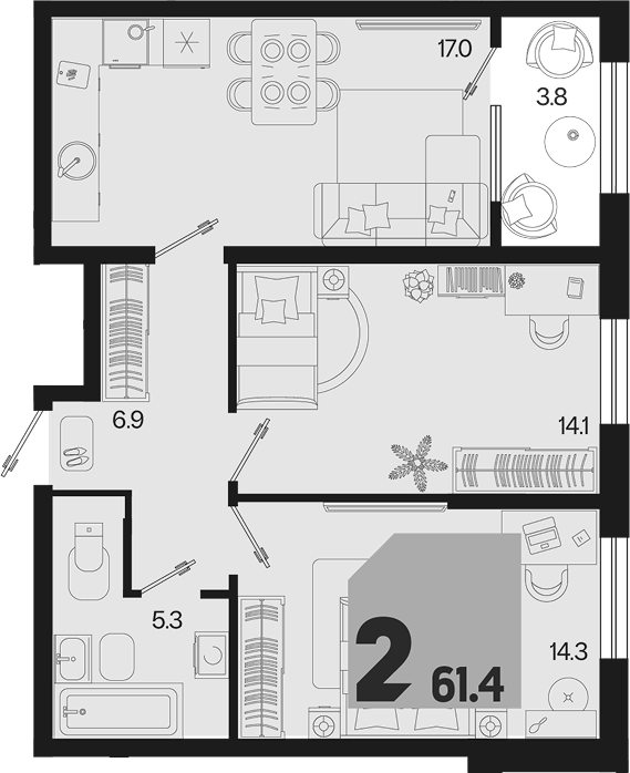 2-комн. квартира, 57.6 м² в ЖК Первое место — фото 2