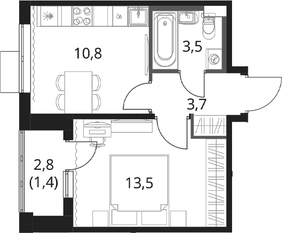 1-комн., 31.5 м², 7/16 этаж, ЖК «1-й Шереметьевский»