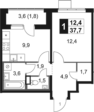 1-комн., 35.9 м², 15/17 этаж, ЖК «1-й Химкинский»