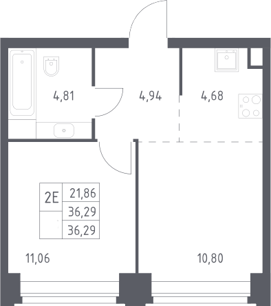 2-комн., 36.29 м², 29/32 этаж, ЖК «НОВА»