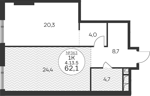 2-комн., 62.1 м², 13/33 этаж, ЖК «Клубный квартал КРЫЛАТСКАЯ 33»