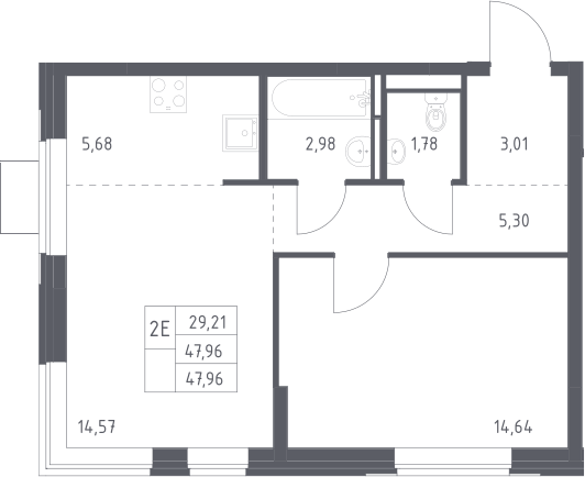 2-комн., 47.96 м², 8/12 этаж, ЖК «Богдановский лес»
