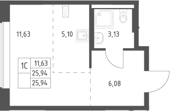 Студия, 25.94 м², 6/12 этаж, ЖК «Большое Юрлово»