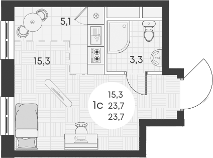 Студия, 23.7 м², 6/15 этаж, ЖК «Грин Эппл»