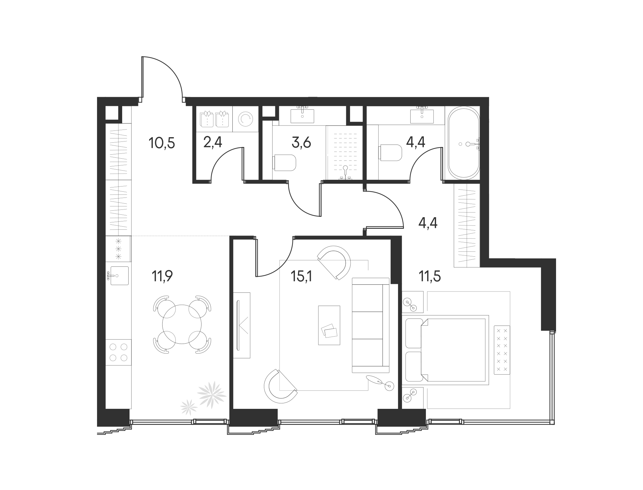 2-комн., 63.8 м², 2/20 этаж, ЖК «Клубный город на реке Примавера»