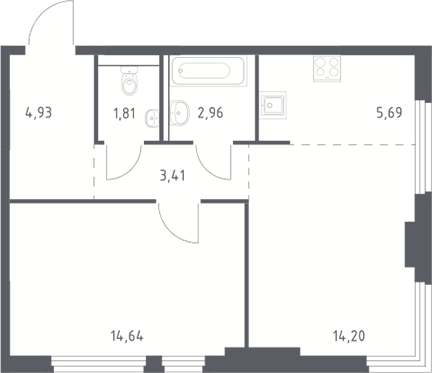 2-комн., 47.64 м², 15/17 этаж, ЖК «Пригород Лесное»