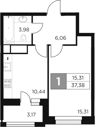 1-комн., 35.79 м², 2/15 этаж, ЖК «Восток 2»