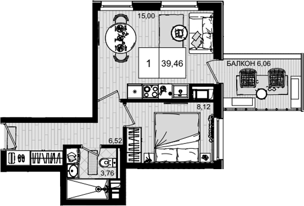 2-комн., 33.4 м², 4/8 этаж, ЖК «IT гостиничный комплекс Корсаков»