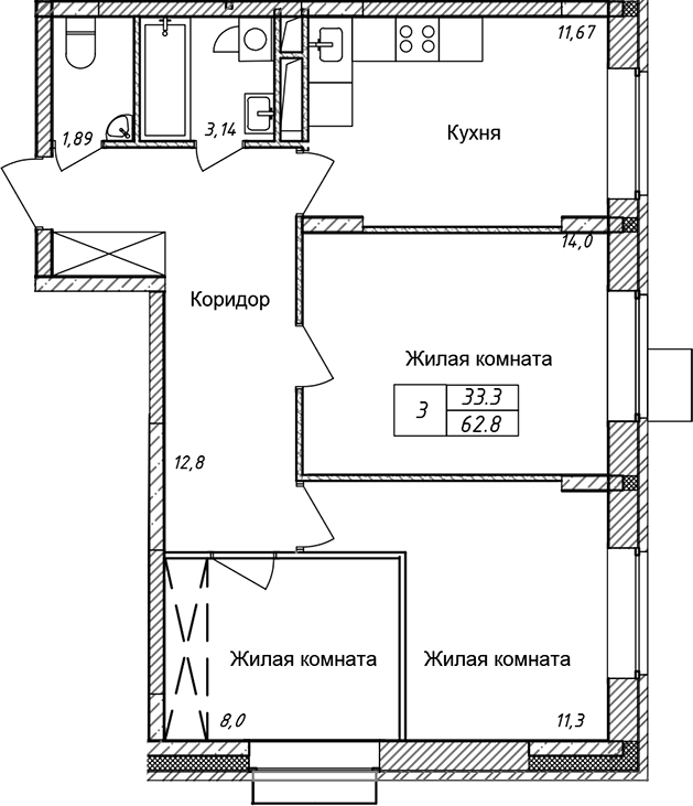 3-комн. Солнечный