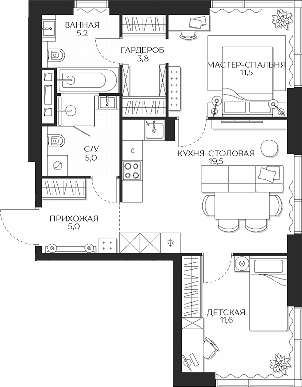 2-комн., 61.6 м², 3/13 этаж, ЖК «Кутузов Сити»