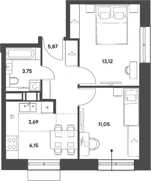 3-комн., 43.63 м², 12/15 этаж, ЖК «Публицист»