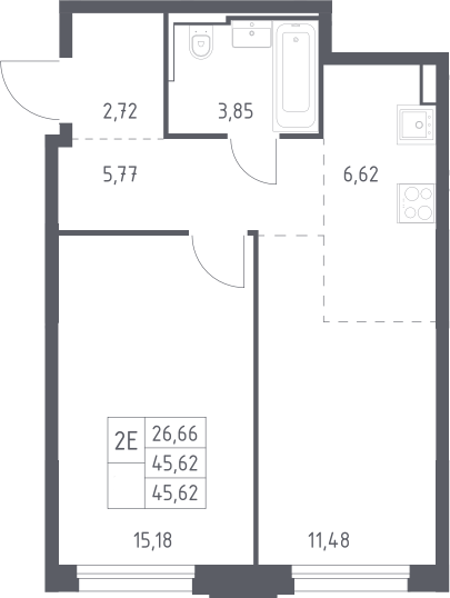 2-комн., 45.62 м², 13/24 этаж, ЖК «Квартал Строгино»