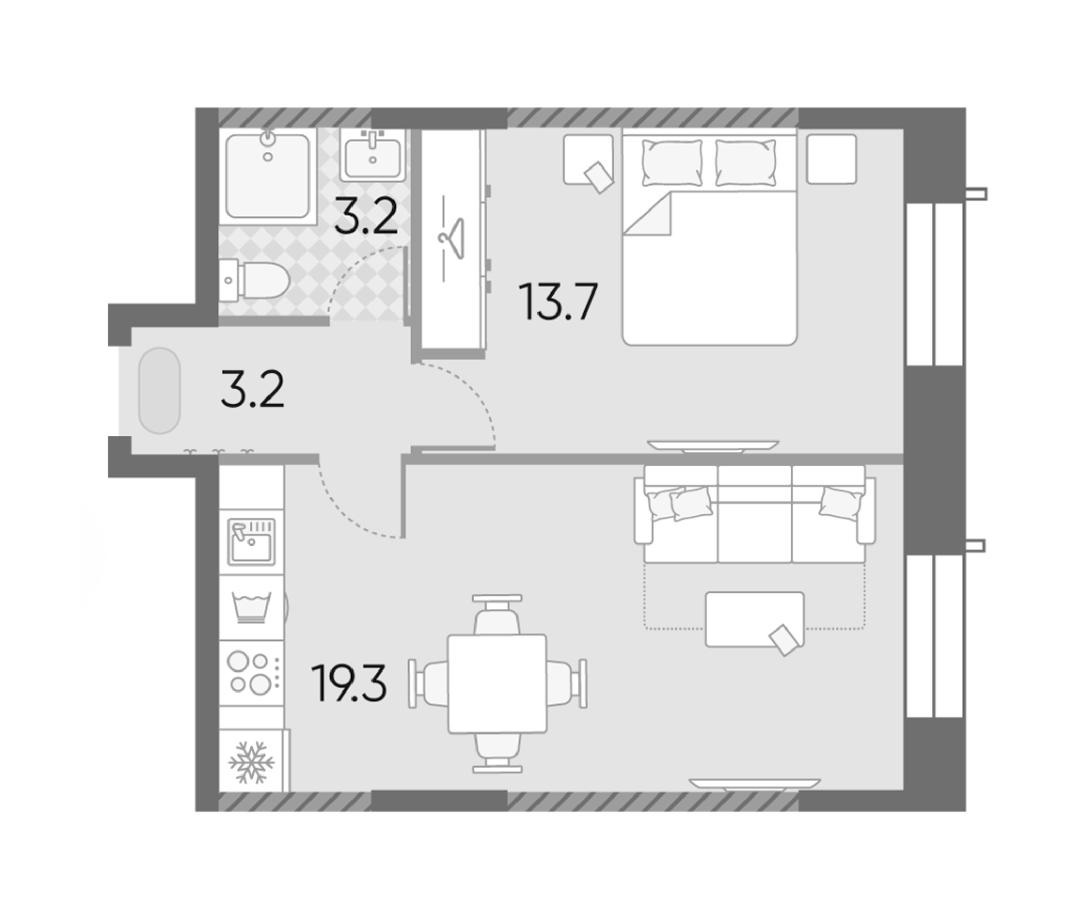 2-комн., 39.4 м², 23/23 этаж, ЖК «ЗилАрт»