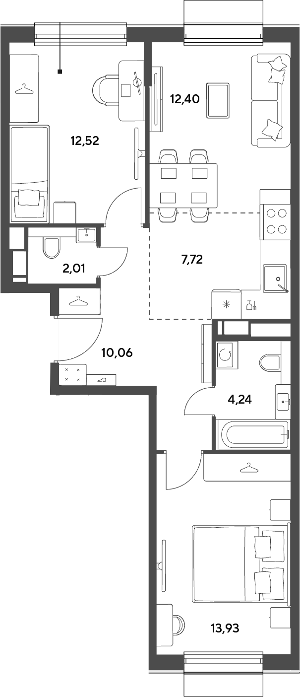3-комн., 62.88 м², 7/9 этаж, ЖК «Публицист»