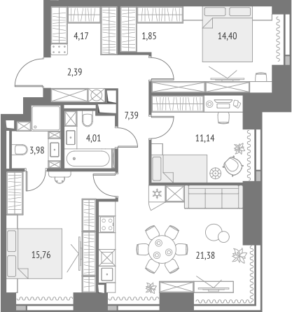 4+ комнаты, 86.47 м², 42/47 этаж, ЖК «Апсайд Тауэрс»