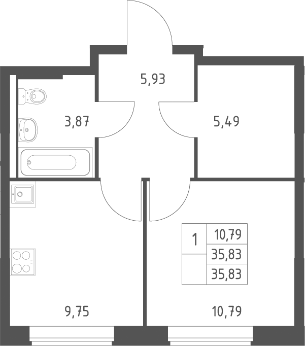1-комн., 35.83 м², 12/12 этаж, ЖК «Большое Юрлово»