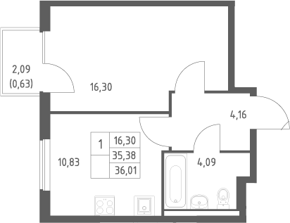 1-комн., 35.38 м², 5/17 этаж, ЖК «Горки Парк»