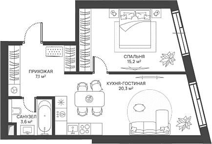 2-комн., 46.2 м², 9/52 этаж, ЖК «СВЕТ»