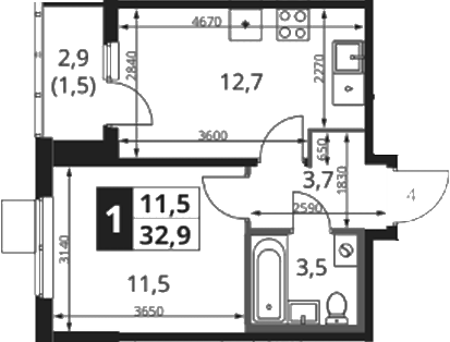 1-комн., 31.4 м², 14/18 этаж, ЖК «1-й Ясеневский»
