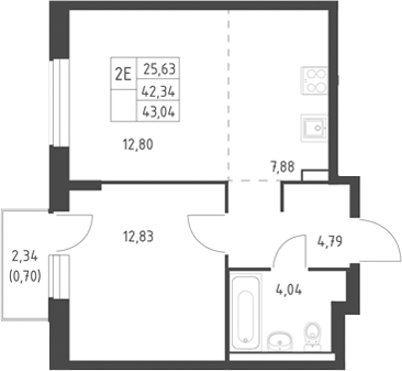 2-комн., 42.34 м², 6/17 этаж, ЖК «Горки Парк»