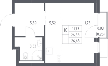Студия, 26.38 м², 11/13 этаж, ЖК «Новое Видное»