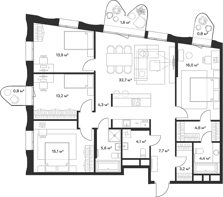 4+ комнаты, 124.8 м², 20/23 этаж, ЖК «Союз»