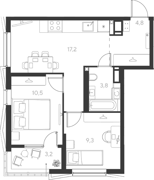 2-комн., 45.6 м², 7/18 этаж, ЖК «Ридз»