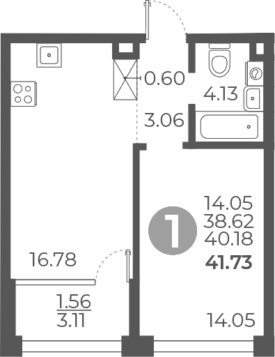 1-комн., 38.62 м², 4/9 этаж, ЖК «Мневники от Гранель»