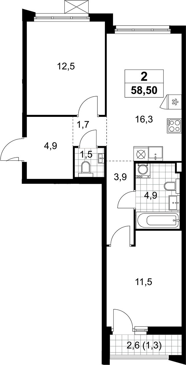 3-комн., 57.2 м², 2/8 этаж, ЖК «Деснаречье»