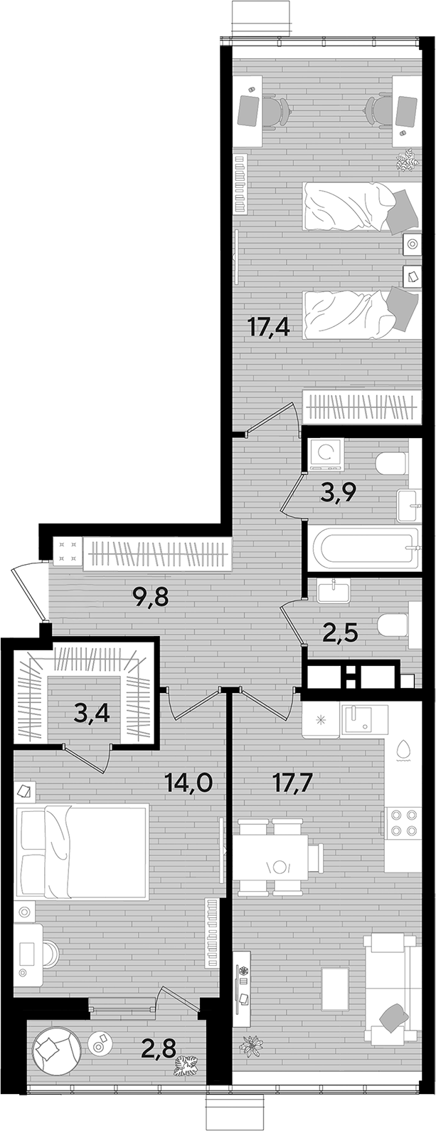 2-комн. квартира, 68.7 м² в ЖК DОГМА ПАРК — фото 2