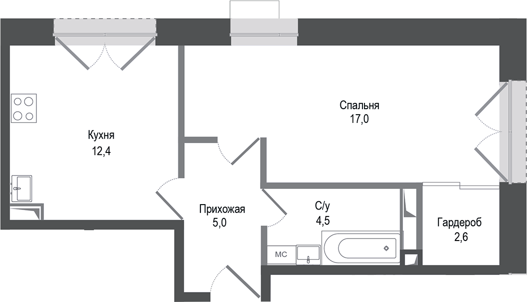 1-комн., 41.5 м², 2/4 этаж, ЖК «Киноквартал»