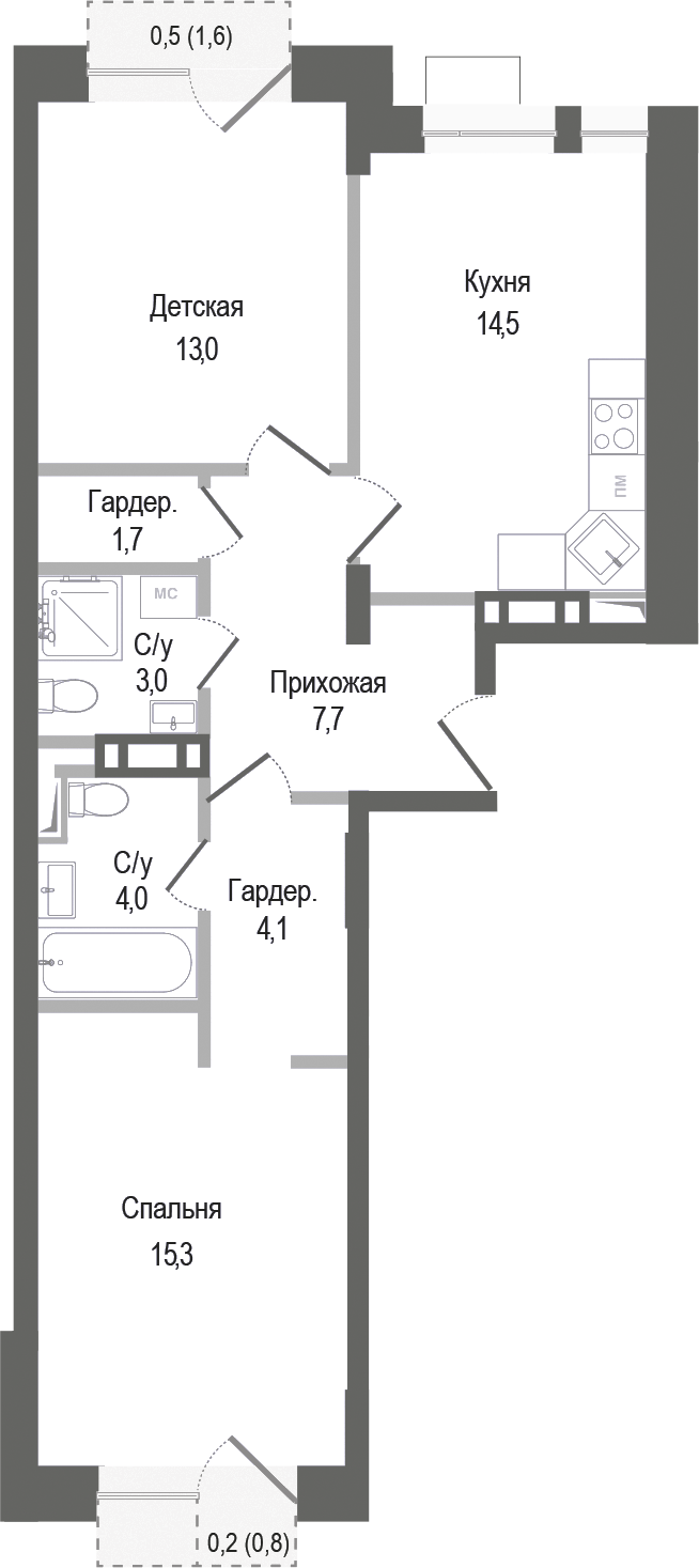 2-комн., 63.3 м², 3/8 этаж, ЖК «Киноквартал»