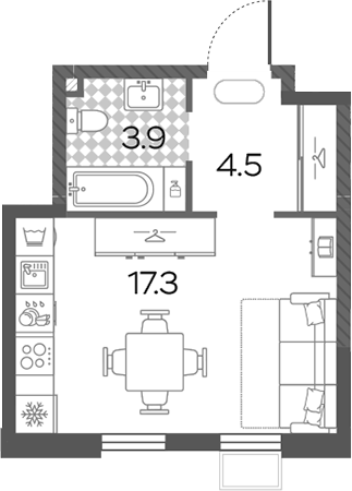 Студия, 25.7 м², 23/24 этаж, ЖК «Лучи»