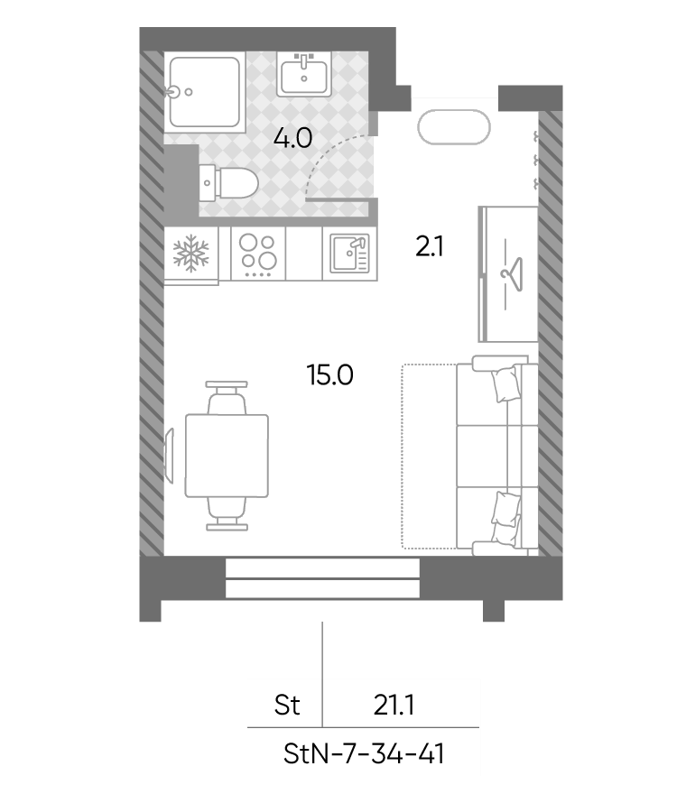 Студия, 21.1 м², 39/43 этаж, ЖК «ЗилАрт»