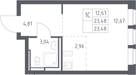 Студия, 23.48 м², 5/12 этаж, ЖК «Богдановский лес»